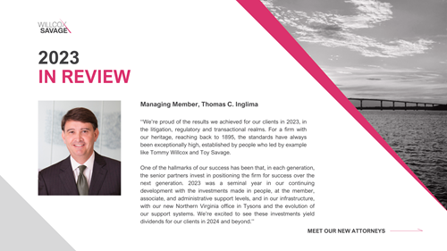 2023 Annual Report: Message from Managing Member, Tom Inglima