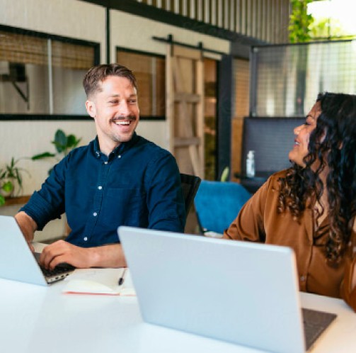 Smiling while on the computers